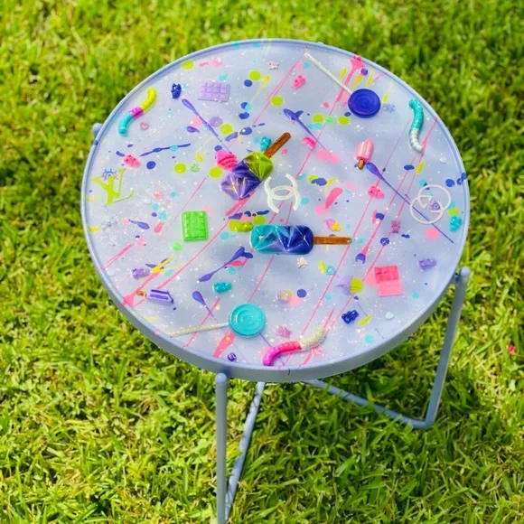 Custom lavender/lime green , pink , blue side table / nesting tray